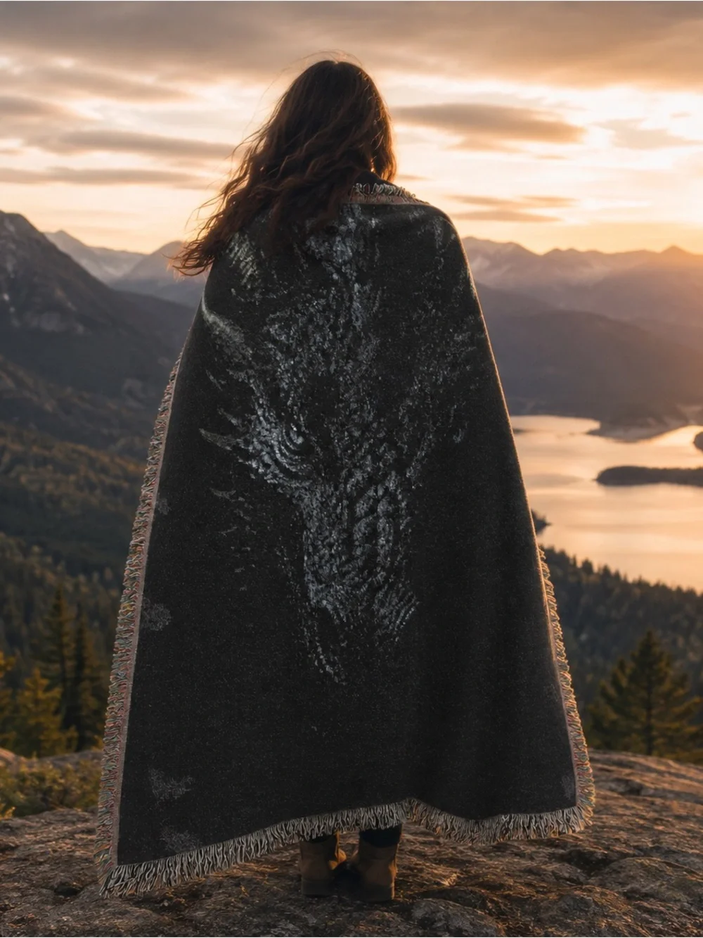 52 x 37 Black Dragon Woven Throw Blanket